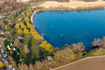 Aerial photograpy of Camping Municipal des Mouettes in Lauterbourg in the state Bas-Rhin, France
