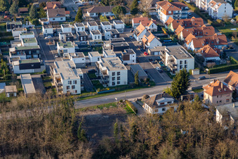 Aerial view of Rue Engelgrund in Scheibenhard in the state Bas-Rhin, France