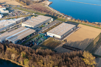 Aerial view of LINDE + WIEMANN Deutschland SE; Faurecia Interior Systems GmbH; Groke Doors GmbH, Plant Hagenbach in Hagenbach in the state Rhineland-Palatinate, Germany