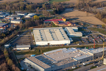 Aerial view of Faurecia Interior Systems GmbH; Groke Doors GmbH, Plant Hagenbach in Hagenbach in the state Rhineland-Palatinate, Germany