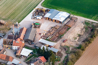 Aerial view of Reconstruction of the burnt-down hall Holzwerk ORTH Gerd Sütterlin eK in the district Schaidt in Wörth am Rhein in the state Rhineland-Palatinate, Germany
