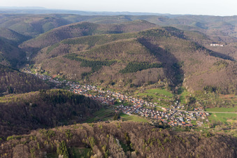 Aerial view of Eußerthal in the state Rhineland-Palatinate, Germany