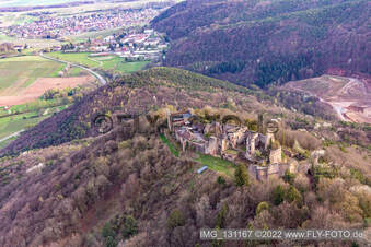 Drone recording of Madenburg in Eschbach in the state Rhineland-Palatinate, Germany