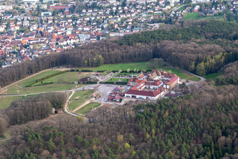 Aerial view of Liebfrauenberg Monastery in Bad Bergzabern in the state Rhineland-Palatinate, Germany