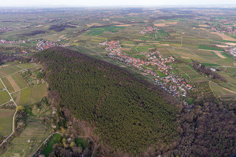 Haardtrand-Wolfsteig in Pleisweiler-Oberhofen in the state Rhineland-Palatinate, Germany seen from above