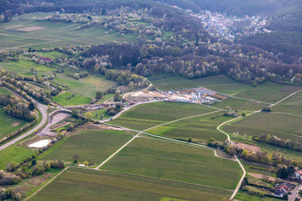 Oblique view of Construction site of the eastern tunnel portal for the Astrid Tunnel for the underpass and bypass of Bad Bergzabern between B38 (Weinstraße) and B427 (Kurtalstraße) in Dörrenbach in the state Rhineland-Palatinate, Germany