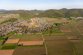 Aerial view of View of the town from the east in Klingenmünster in the state Rhineland-Palatinate, Germany