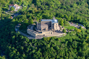 Hambach Castle in the district Diedesfeld in Neustadt an der Weinstraße in the state Rhineland-Palatinate, Germany from a drone