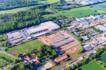 Aerial view of Construction site of the Hornbach logistics center Essingen in the district Dreihof in Essingen in the state Rhineland-Palatinate, Germany