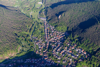 Village view in the Palatinate Forest from the east in Lug in the state Rhineland-Palatinate, Germany