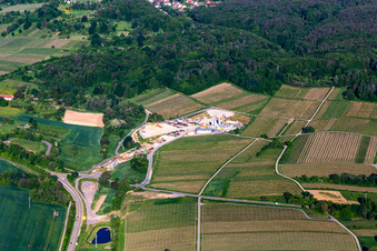 Drone recording of Construction site of the eastern tunnel portal for the Astrid Tunnel for the underpass and bypass of Bad Bergzabern between B38 (Weinstraße) and B427 (Kurtalstraße) in Dörrenbach in the state Rhineland-Palatinate, Germany