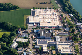 Aerial view of Coca-Cola European Partners Deutschland GmbH in the district Neureut in Karlsruhe in the state Baden-Wuerttemberg, Germany