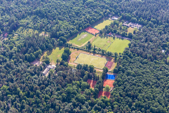 Aerial view of SpVgg Olympia-Hertha DJK Karlsruhe-Ost 1921 eV in the district Oststadt in Karlsruhe in the state Baden-Wuerttemberg, Germany