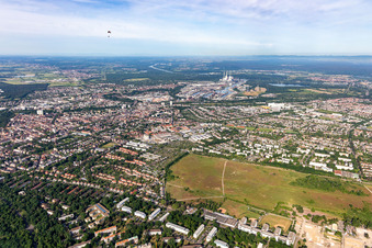 Old airfield, Mühburg, Rhine harbor in the district Nordstadt in Karlsruhe in the state Baden-Wuerttemberg, Germany
