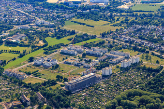 Technology Park Karlsruhe in the district Rintheim in Karlsruhe in the state Baden-Wuerttemberg, Germany from the plane