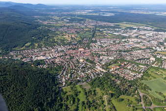 Aerial view of Ettlingen in the state Baden-Wuerttemberg, Germany