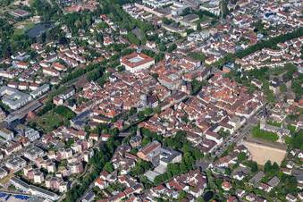 Aerial photograpy of Ettlingen in the state Baden-Wuerttemberg, Germany