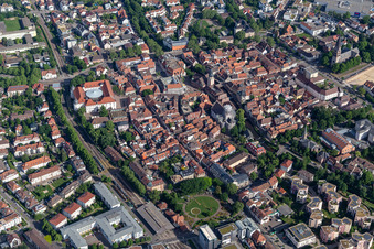 Aerial view of Historic Old Town in Ettlingen in the state Baden-Wuerttemberg, Germany