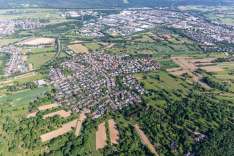 Aerial view of District Ettlingenweier in Ettlingen in the state Baden-Wuerttemberg, Germany