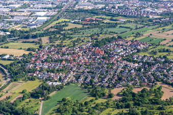 Aerial view of View of the town from the south in the district Ettlingenweier in Ettlingen in the state Baden-Wuerttemberg, Germany