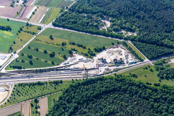 Aerial view of Rastatt Tunnel Information Center in Ötigheim in the state Baden-Wuerttemberg, Germany