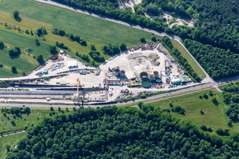Aerial photograpy of Rastatt Tunnel Information Center in Ötigheim in the state Baden-Wuerttemberg, Germany