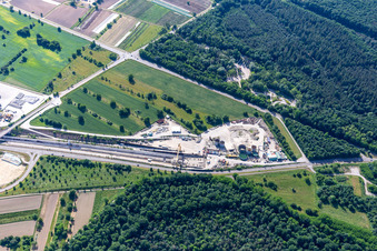 Oblique view of Rastatt Tunnel Information Center in Ötigheim in the state Baden-Wuerttemberg, Germany