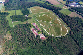 Aerial view of Hippodrome de la hardt Soc Races De Wissembourg in the district Altenstadt in Wissembourg in the state Bas-Rhin, France