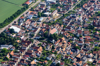 Aerial photograpy of Catholic Church of St. Leodegar in Steinfeld in the state Rhineland-Palatinate, Germany