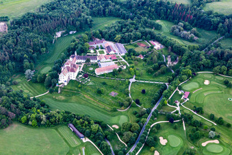 Oblique view of The Country Club Schloss Langenstein - The golf course on Lake Constance in the district Orsingen in Orsingen-Nenzingen in the state Baden-Wuerttemberg, Germany