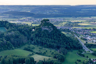 Hohentwiel with fortress ruins from 914 and panoramic views is an extinct volcano in Singen in the state Baden-Wuerttemberg, Germany