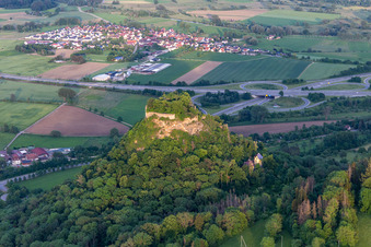 Hohenkrähen Castle Ruins in the district Duchtlingen in Hilzingen in the state Baden-Wuerttemberg, Germany from above