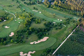 Drone recording of The Country Club Schloss Langenstein - The golf course on Lake Constance in the district Orsingen in Orsingen-Nenzingen in the state Baden-Wuerttemberg, Germany