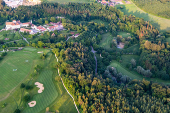 The Country Club Schloss Langenstein - The golf course on Lake Constance in the district Orsingen in Orsingen-Nenzingen in the state Baden-Wuerttemberg, Germany from the drone perspective