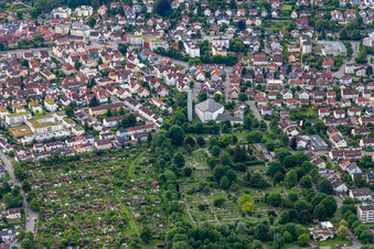 Aerial view of Weingarten Cemetery (St. Mary's Cemetery), Weingarten in Weingarten bei Ravensburg in the state Baden-Wuerttemberg, Germany
