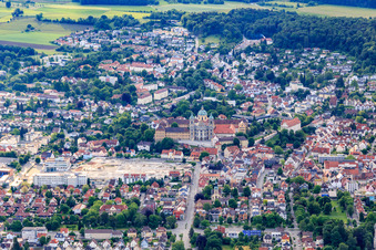 City view from the west with St. Martin's Basilica in Weingarten bei Ravensburg in the state Baden-Wuerttemberg, Germany
