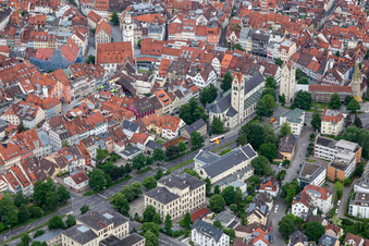 Old town with Church of Our Lady and Frauentor in Ravensburg in the state Baden-Wuerttemberg, Germany