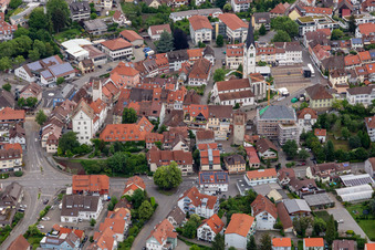 Town Hall Markdorf and Church of St. Nicholas in Markdorf in the state Baden-Wuerttemberg, Germany