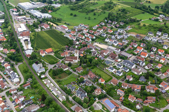 Aerial view of Church of St. George in Bermatingen in the state Baden-Wuerttemberg, Germany