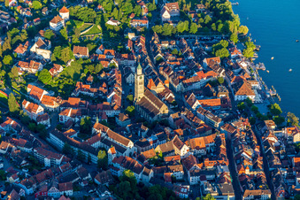Aerial view of St. Nicholas Cathedral in Überlingen in the state Baden-Wuerttemberg, Germany