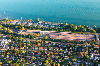 Aerial view of MTU-Friedrichshafen at the Sportboot Hafen Ost in Überlingen in the state Baden-Wuerttemberg, Germany
