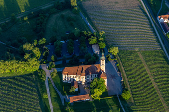 Aerial photograpy of Cistercian Priory Birnau Monastery in the district Seefelden in Uhldingen-Mühlhofen in the state Baden-Wuerttemberg, Germany