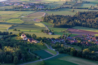 Aerial view of Pilgrimage Church of Our Lady of Mount Carmel in Baitenhausen in the district Baitenhausen in Meersburg in the state Baden-Wuerttemberg, Germany