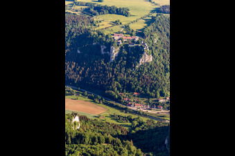 DJH Youth Hostel Burg Wildenstein in Leibertingen in the state Baden-Wuerttemberg, Germany seen from above