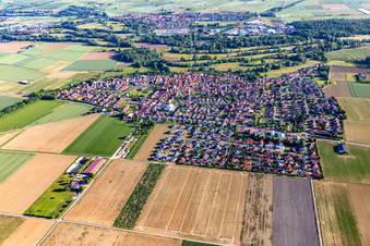 View of the town from the south in Steinweiler in the state Rhineland-Palatinate, Germany from the plane