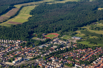 Oblique view of Bienwald Stadium in Kandel in the state Rhineland-Palatinate, Germany