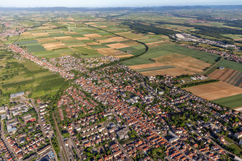 Aerial view of Main and Saar Street in Kandel in the state Rhineland-Palatinate, Germany