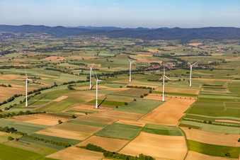 Oblique view of Wind farm Freckenfeld in Freckenfeld in the state Rhineland-Palatinate, Germany