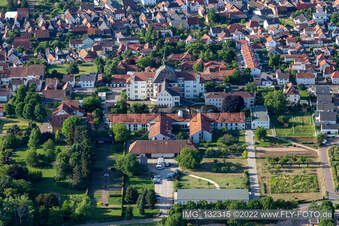 Aerial view of St. Paul's Abbey Herxheim in Herxheim bei Landau in the state Rhineland-Palatinate, Germany