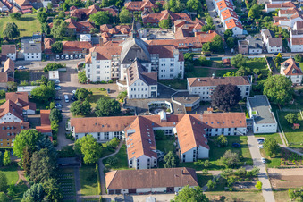 Aerial photograpy of St. Paul's Abbey Herxheim in Herxheim bei Landau in the state Rhineland-Palatinate, Germany